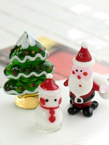크리스마스 글라스 3종(산타, 눈사람, 트리) 미니어쳐 핸드메이드 유리공예
