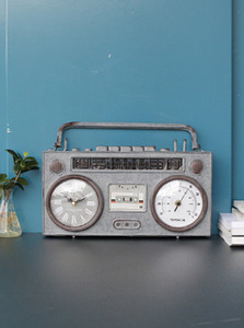 빈티지 라디오 모형 시계, 온도계 (아이보리, 블루)