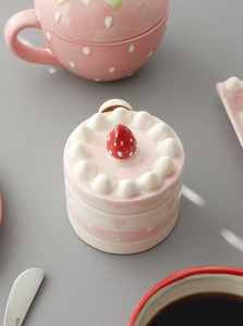 딸기 매니아 원형 케이크 양념통(숟가락 포함)