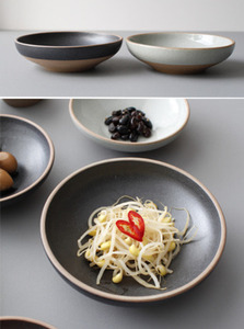 국내생산) 심플 모던 한국 전통미 투톤 도자기 나물찬기,접시(중) 1P -블랙,그레이